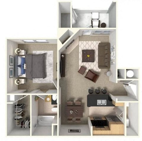 Floor plan for 1 bed, 1 bath, 775 sqft
